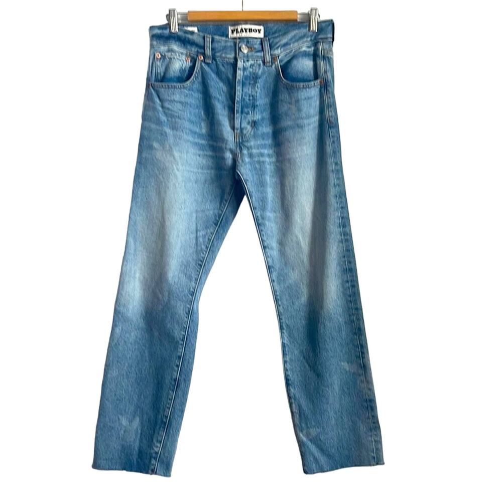 Playboy PACSUN Vintage Loose hi rise bunny bleached button fly jeans sz 30
